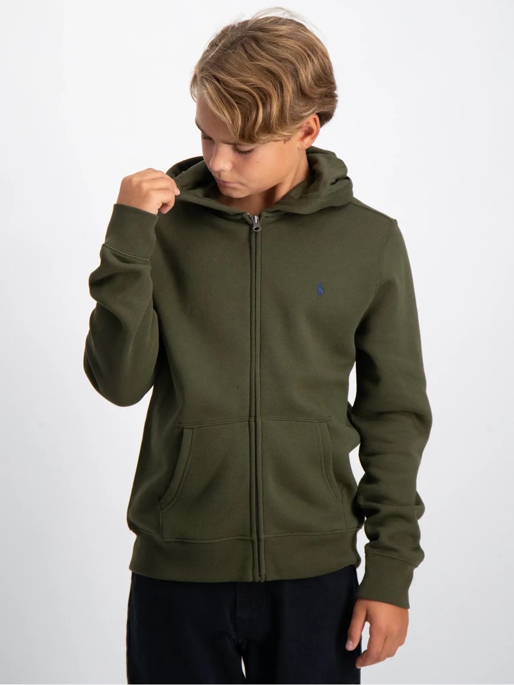 Polo Ralph Lauren Olive Green Full-Zip Hoodie Size L (14–16)